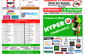 MAG recto du match CHAMPA / St APOLLINAIRE du 12 décembre