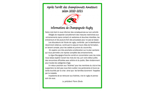 Infos sur la fin du championnat...et après