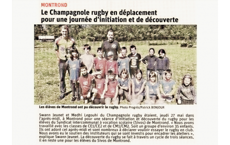 Champagnole Rugby poursuit l'initiation du Rugby aux écoliers de Montrond